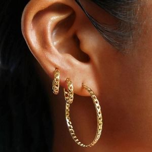 18k Gold  Plated Chain Minimalist Hoop Earrings